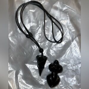 Black Obsidian necklace + figurine.